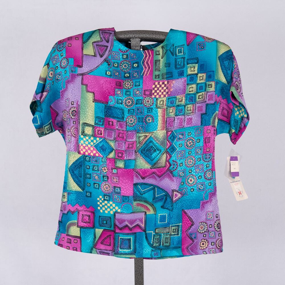 Vintage Jo Hardin Vibrant Multicolor Disco Art to Wear Top Made in USA Size 6